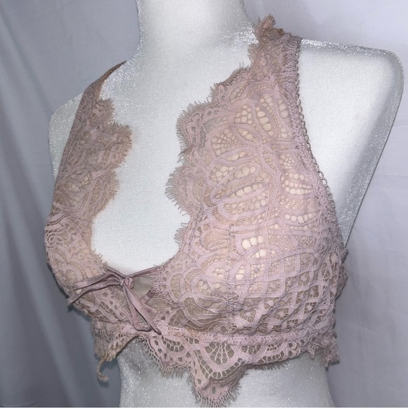 Victoria’s Secret Bralette Dream Angle Allover Lace Racerback Bra Lace up Mesh - Picture 4 of 11